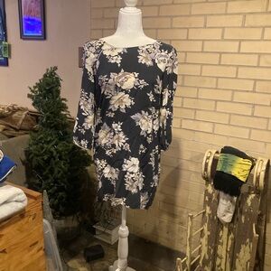 Old Navy Black and Cream Floral Long Sleeve Dress